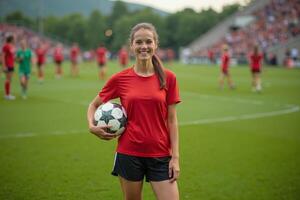 photo of teenage youth soccer player at soccer field,