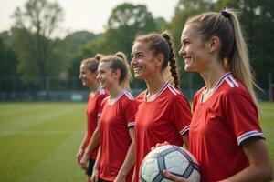 photo of teenage youth soccer player portrait group shot at soccer field,
