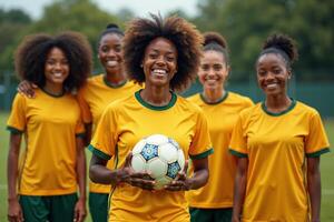 photo of teenage youth soccer player portrait group shot at soccer field,