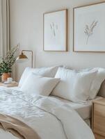 Minimalist Bedroom Mockup with Bed, Clean Linens, and Decor photo