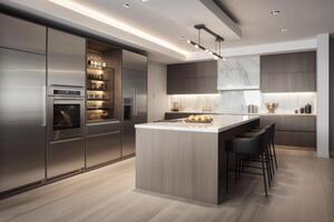 AI-Guided High-Tech Kitchen with Smart Appliances and Interactive Cooking photo