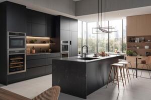 AI-Guided High-Tech Kitchen with Smart Appliances and Interactive Cooking photo