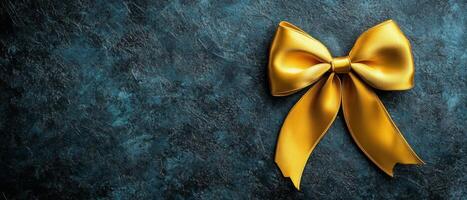 Yellow Satin Bow on Grunge Background photo
