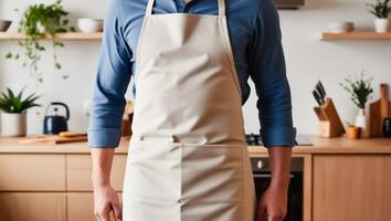 Man in Apron in Modern Kitchen photo