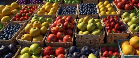 Vibrant Assortment of Fresh Fruits at a Market Stall photo