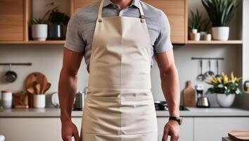 Man in Apron in Modern Kitchen photo