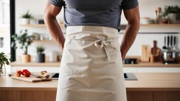 Man in Apron in Modern Kitchen photo