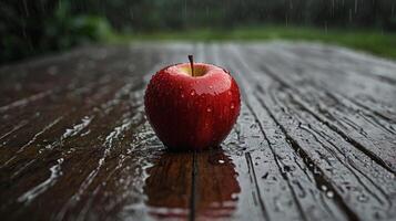 Red Apple in the Rain. Fresh and Invigorating photo