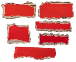 piece of red cardboard paper tear isolated on white background photo