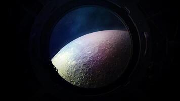 The surface of the moon from the porthole of a spaceship. photo