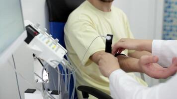 Electromyography is a graphic recording technique of the electrical activity of the muscles known as electromyogram or EMG, it is monitored through intramuscular electrodes video