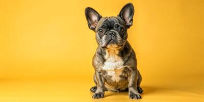 A Cute Dog Sitting Against a Soft Background Full of Curiosity photo