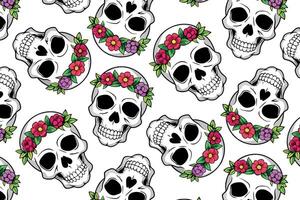 Colorful skulls with flowers, background for Dia de los Muertos, web design, textile patterns vector