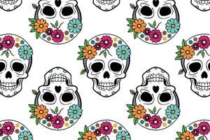 Day of the Dead skull pattern with bright flowers, for event promotions, wrapping paper, fabric vector