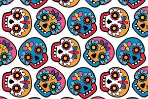 Skull pattern, Dia de los Muertos theme, bright colors on white, textile design, wallpaper, colorful sugar skulls in a repeating pattern vector