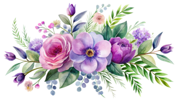 Watercolor floral arrangement purple isolated on transparent background png