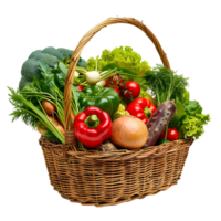 fresh vegetables in a basket Isolated on transparent background png
