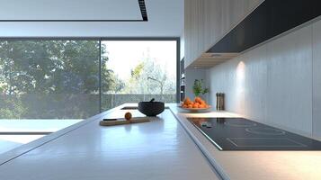 Modern kitchen interior with electric stove photo