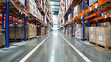 Mobile aisle racking system in a distribution warehouse during operations photo
