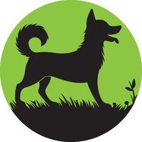 a dog is silhouetted in a green circle vector