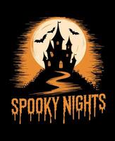 Dripping Halloween Text with Spooky Castle and Bats Illustration vector