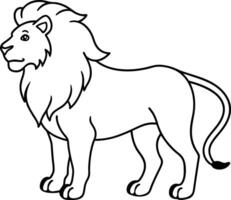 Lion outline illustration silhouette with a majestic mane standing in a powerful pose drawn with minimalistic lines on a white background vector
