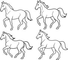 A package or set of a Horse outline or line art or sketch illustration on a white background vector