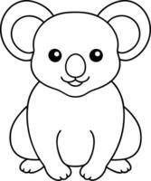 Koala outline illustration, clinging to a tree branch, drawn with simple and soft lines on a white background. vector