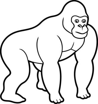 An outline illustration of a gorilla, standing on all fours with a powerful stance, drawn with bold, simple lines on a white background. vector
