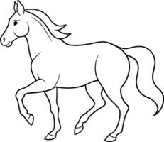 An outline illustration of a horse in a galloping pose with smooth and elegant lines on a white background vector
