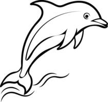 An outline illustration of a dolphin leaping out of the water in a fluid motion with clean curved lines on a white background vector