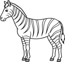 An outline illustration of a zebra, standing side-on with its distinctive striped pattern represented by clean lines on a white background. vector