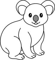 An outline illustration of a koala, clinging to a tree branch, drawn with simple and soft lines on a white background. vector