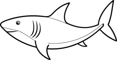 A shark outline or line art illustration, depicted in mid-swim with its dorsal fin visible, drawn with sharp, streamlined lines on a white background. vector