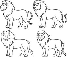 A package of Lion outline illustration silouette with a majestic mane standing in a powerful pose drawn with minimalistic lines on a white background vector
