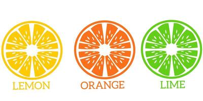 three different types of citrus fruit, including lemon, orange and lime vector