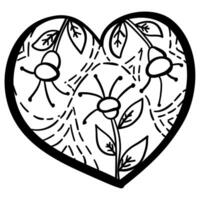 Outline heart with fantasy patterns, coloring page with fantasy colors and shading vector