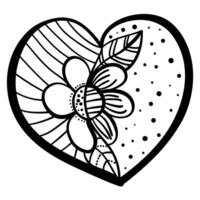 Outline heart with fantasy patterns, coloring page with a flower and two backgrounds striped and spotted vector