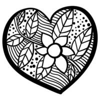 Outline heart with fantasy patterns, coloring page with blooming liana and different backgrounds vector