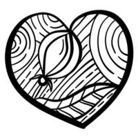 Outline heart with fantasy patterns, coloring page with a flower in bud and a striped background vector