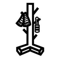 Coat rack with hanging scarf and small bag icon illustration isolated on square white background. Simple flat outlined cartoon art styled drawing. vector