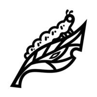 Caterpillar on leaf icon illustration isolated on square white background. Simple flat outlined cartoon art styled drawing. vector