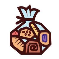 Breads in bag colorful icon illustration isolated on square white background. Simple flat outlined cartoon art styled drawing. vector
