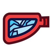 Broken red car rear mirror colorful icon illustration isolated on square white background. Simple flat outlined cartoon art styled drawing. vector