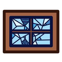 Broken window mirror colorful icon illustration isolated on square white background. Simple flat outlined cartoon art styled drawing. vector