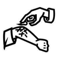 Hand applying ointment on wounds icon illustration isolated on square white background. Simple flat outlined cartoon art styled medical treatment themed drawing. vector