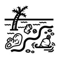 Trashes on beach icon illustration isolated on square white background. Simple flat outlined cartoon art styled drawing. vector