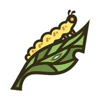 Yellow caterpillar on leaf colorful icon illustration isolated on square white background. Simple flat outlined cartoon art styled drawing. vector