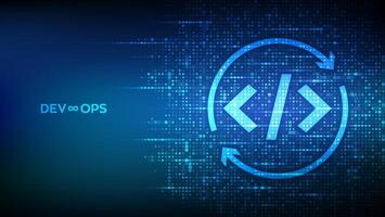 Devops icon made with binary code. Agile development and optimisation. Software engineering. Software development practices methodology. Digital code background with digits 1.0. Illustration. vector