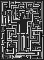 Black and white maze pattern, geometric puzzle challenge for lost soul seeking exit vector